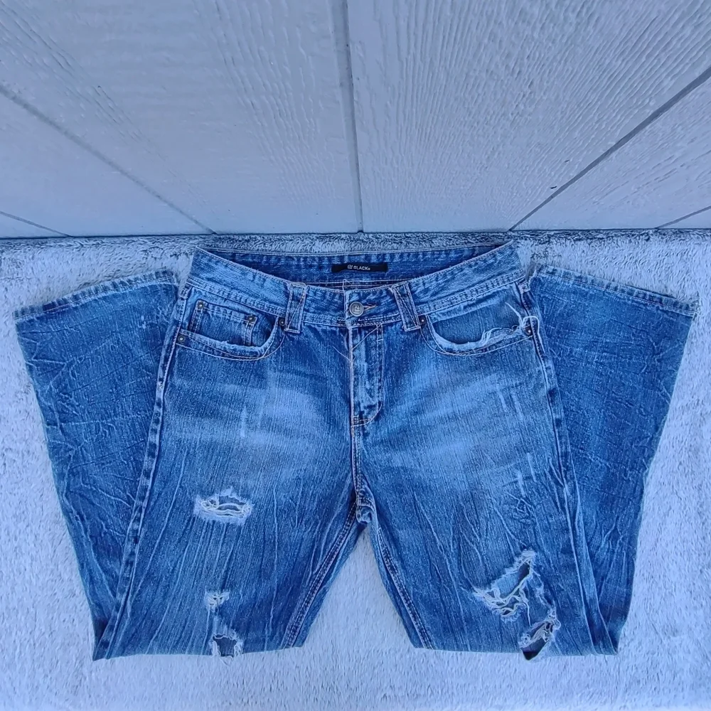Black Premium Distressed Jeans Medium Wash 34x30 - Picture 1 of 14